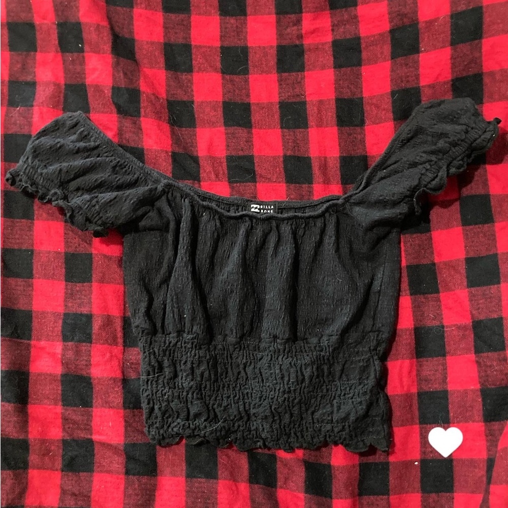 Billabong Black Smocked Puff Sleeve Blouse